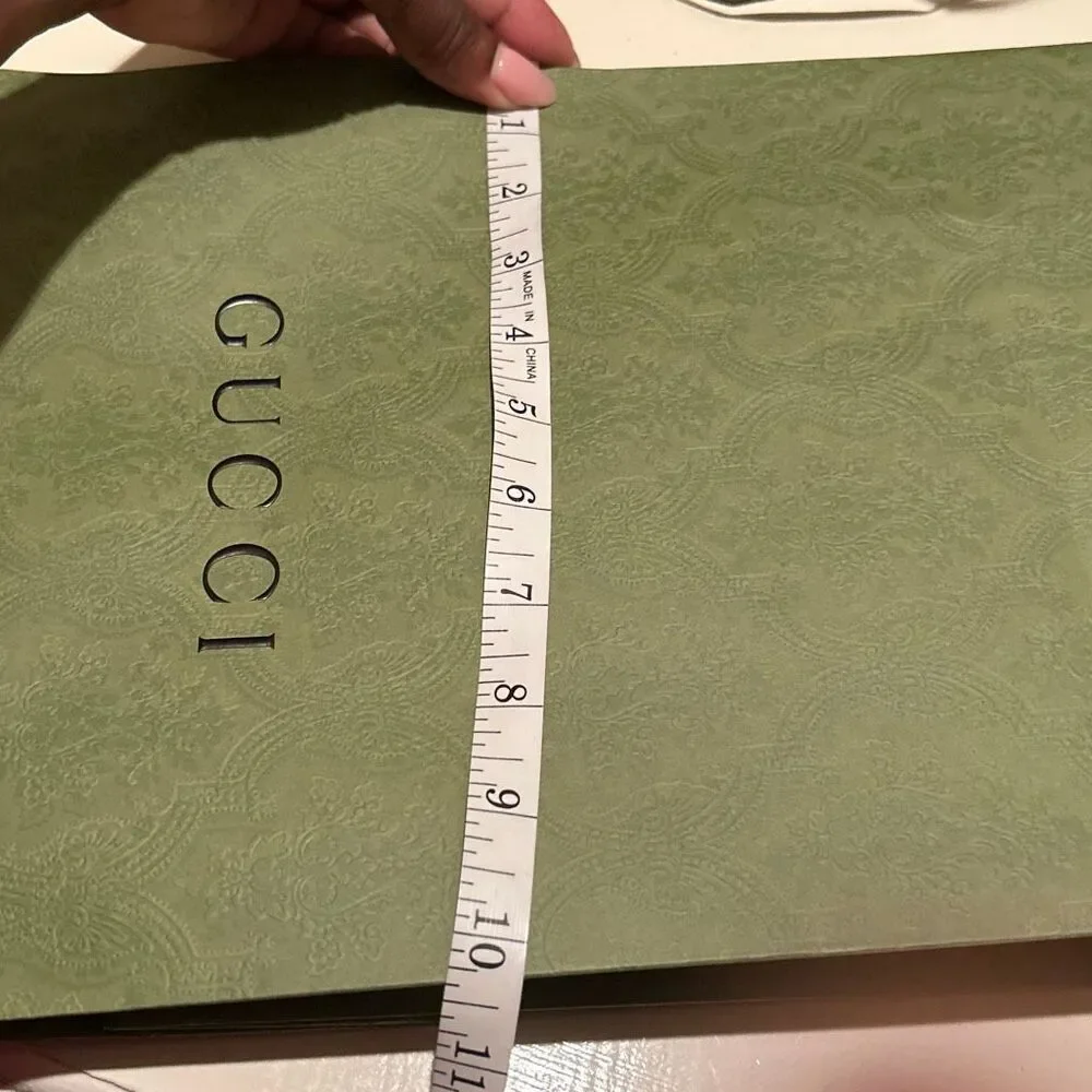 Gucci Shopping Bag Box & Ribbon Olive Green Gift Set Wrapping Small Size